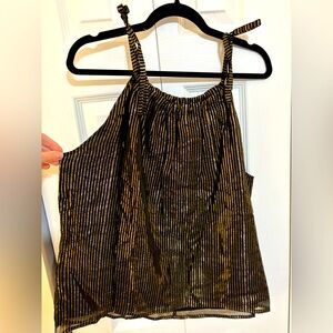 Metallic Striped Black and Gold tie shoulder top Madewell NWT